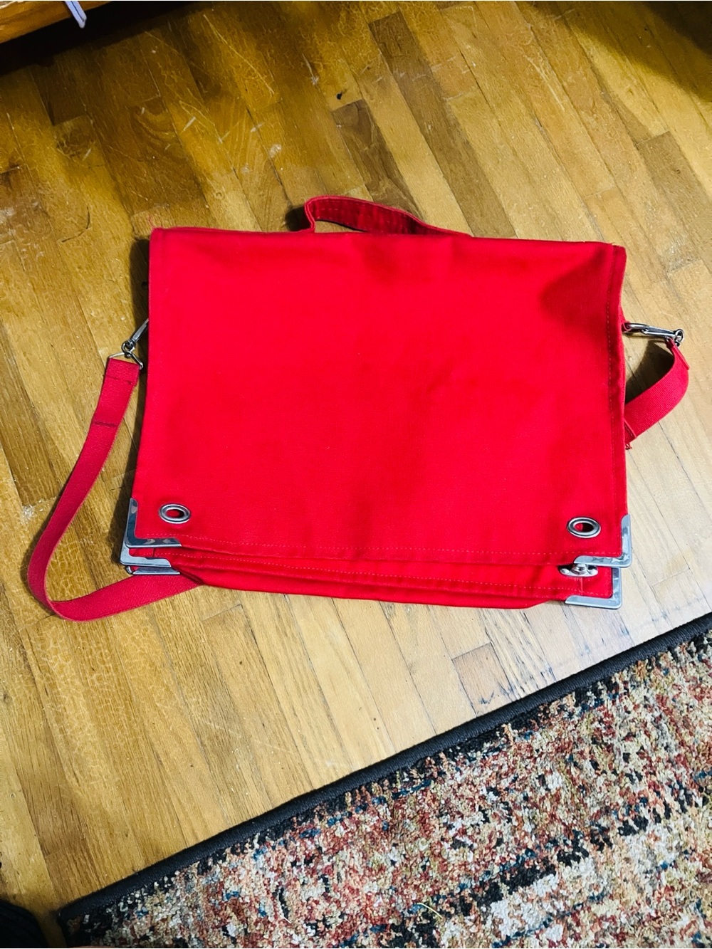 Rare Vintage Marimekko Large Red Canvas Crossbody Shoulder Bag Satchel